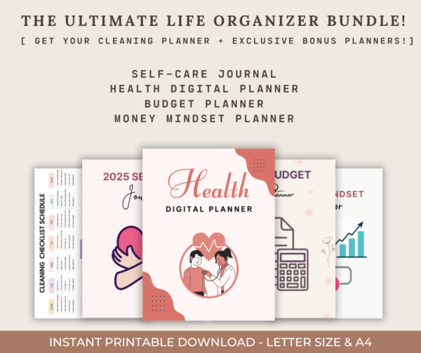 GET THE CLEANING PLANNER + BONUS TEMPLATES  ( INCLUDES EXTRA PRINTABLES AND TEMPLATES )